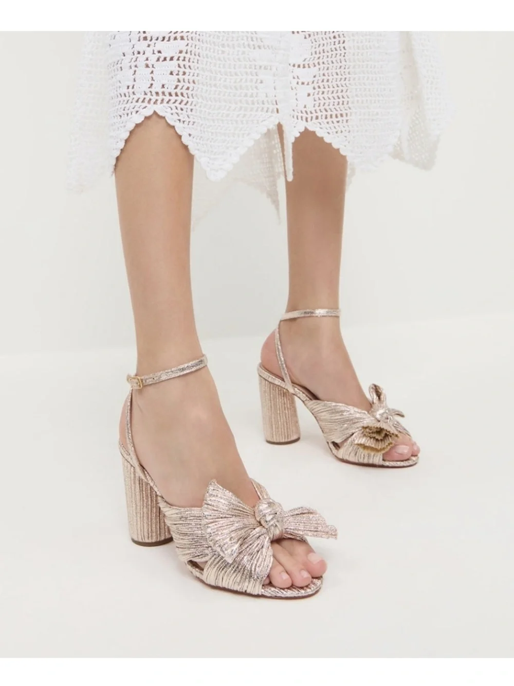 Loeffler Randall | Camellia Champagne Pleated Bow Heels